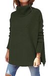 wkwmrpet Women's Turtleneck Oversized Fall Spilt Hem Pullover Sweaters Casual Maternity Tunic Knit Tops Army Green