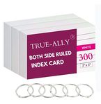 Double Side ruled Index Flash Cards - 3x5 inch, White, 200 GSM - with Free Binder Rings for Short Notes, cue Cards, Cheat Sheets, exam, Interview Preparation (300 Sheets - 3x5 inch Both Side ruled)