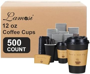 Lamosi 12 OZ Coffee Cups with Lids 500 Pack, Disposable Paper Hot Cups with Lids, Stir Sticks and Sleeves for TO GO Drinks and Hot Beverages