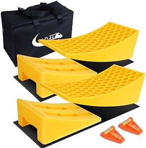 Magic4U Camper Leveler 2 Pack - RV Caravan Leveling Ramp Blocks, Includes 2 Mini Level T Shape,Two Curved Levelers, Two Chocks, and Two Rubber Grip Mats, Heavy Duty