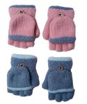 HUNTSMANS ERA 2 Pairs Kids Fingerless Gloves Convertible Flip Top Gloves Winter Warm Knit Half Finger Mitten for Kids Boy Girls 5-10 Years (Dark Pink and Blue)
