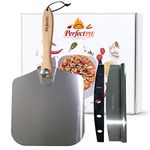 The Perfect Pie Pizza Peel Aluminum Metal Pizza Paddle 12‚ x 14‚ with Foldable Wooden Handle and 14‚ Rocker Cutter with Cover - Easy Storage Pizza Spatula for Baking and Slicing Homemade Pizza Bre