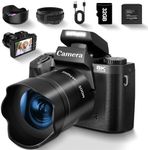 8K Digital Camera for Photography, Vlogging Camera for Youtube with Autofocus, WiFi Touchscreen 16X Digital Zoom Video Camera with 3000mAh Battery, Dual-lens, Lens Hood, 32GB TF Card and Flash,Black