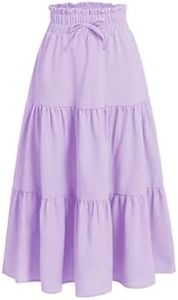 Floerns Girls Boho Floral Print High Waist Flare Hem Summer Long Skirt Lilac Purple 13-14Y