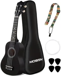 MOSEN Ukulele for Beginners 21 Inch All in One Kit Beginner Professional Ukulele Including Straps, Strings, and Paddles (Black)