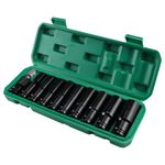 10 Pcs Impact Socket Set, 10-24 MM Hex Long Socket Set 1/2 Inch, Multifunction Deep Socket Set, with Plastic Storage Box, Impact Driver Socket Sets for Home Car Repair