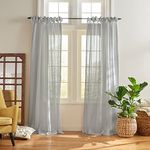 Elrene Home Fashions Cottagecore Tie-Top Sheer Window Curtain, Poly-Linen Blend, Dusty Blue, 52 in x 95 in (1 Panel)