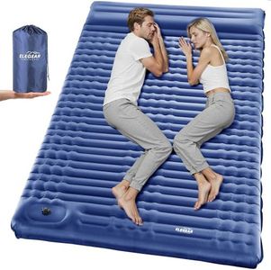 Elegear Double Sleeping Pad for Camping, 4" Ultra-Thick Self Inflating Camping Pad 2 Person with Pillow Built-in Foot Pump Camping Sleeping Mat for Backpacking, Hiking, Portable Camping Pad