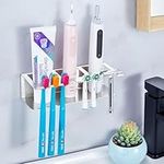 YYBO Toothbrush Holder Wall Mounted, Electric Toothbrush Holder for Bathroom, Stainless Steel Toothbrush Head Holder with 8 Brush Slots, Self Adhesive Toothpaste Razor Toothbrush Organizer for Family