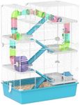 PawHut Hamster Cage, 6 Tier Small Animal Cage with Tubes and Tunnels, 32" DIY Design Large Hamster Cage with Hut, Wheel, Food Dish, Water Bottle, Ramps, for Dwarf & Gerbil, Light Blue