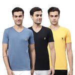 VIMAL JONNEY V Neck Cotton Plain Multicolor T-Shirt for Men (Pack of 3)-V_D.Gry_BLK_YLW_03-XXL