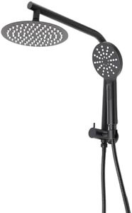 VELLORIA High Pressure Gooseneck Twin Shower Set WELS Certified 8" Rain Shower Head & 3-Mode Handheld Shower Spray, Luxury Rainfall Showerhead with Diverter - Durable and Easy to Clean (Matt Black)