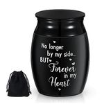 Hotop Small Urns for Ashes Mini Cremation Urn Memorial Keepsake Ashe Urn Stainless Steel Metal Funeral Urn for Pet or Human Ash No Longer By My Side, But Forever In My Heart (Black)