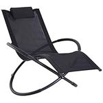 Outsunny Orbital Foldable Zero Gravity Lounger Seat Outdoor Patio Chaise Lounge Garden Rocking Chair w/Pillow Black