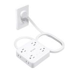 TROND 8 Outlets Power Bar Surge Protector, Thin Flat Plug Extension Cord Indoor 5ft, 1625W Desk Power Strip, Widely-Spaced Wall Mount for Home Office Supplies Dorm Room Travel Essentials White