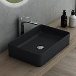 Mai & Mai Bathroom Sink Countertop Basin Wash Basin | Rectangular Ceramic Matt Black | Bathroom Vessel Sink | WDH: 58x38x13cm | Nano-Coating Brüssel105D