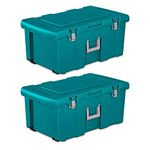 Sterilite Footlocker, Stackable Wheeled Storage Bin with Handle and Latching Lid, Plastic Rolling Container for Home Organization, 2-Pack, Teal