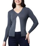 ICW Women's Knitted Cardigan Stretchable Top Button Full Sleeve Shrug Jacket for Girls (Imported) (Grey)