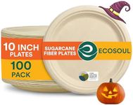 ECO SOUL 100% Compostable 10 Inch Paper Plates [100-Pack] Disposable Party Plates I Heavy Duty Eco-Friendly Sturdy Dinner, Wedding, Event Plates I Biodegradable Unbleached Sugarcane Eco Plates