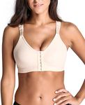 SHAPERX Women's Post-Surgical Front Closure Sports Bra Adjustable Wide Strap Racerback Support Bra, SZ83288-Beige-XL