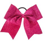 Glitter Cheer Bows - Cheerleading Softball Gifts for Girls and Women Team Bow with Ponytail Holder Complete your Cheerleader Outfit Uniform Strong Hair Ties Bands Elastics by Kenz Laurenz (1) (Pink)