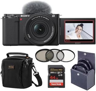 Sony ZV-E10 APS-C Mirrorless Vlogging Camera Kit with 16-50mm II Power Zoom Lens, 64GB SD Card, Shoulder Bag, UV | CPL | ND Filter Kit, 1-Year Sony Warranty, Black