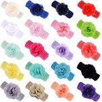 KW Collection Girl Baby Headbands with Chiffon Rose Flower Elastic Crochet Hair Bands Ankle Wrist flower Hat Decoration (Band: 1.6"×5.5", with Chiffon Rose: 3.15"×3.15", 20 colors, 1 pcs per color)