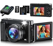 Digital Camera, 4K 48MP Autofocus Compact Digital Camera with 32G Memory Card 16X Digital Zoom, Vlogging Camera with 3.0 inch 180° Flip Screen and Charging Station for Teenagers, Beginners（Black）
