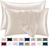 Lazzaro Home Satin Silk Pillowcases For Hair And Skin 2 Pack Pillow Cases with Envelope Closure Pillowcase Size 50 x 75 cm (Beige, 2pcs Pillowcases (50x75cm))