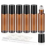 ZEJIA 10ml Roller Bottles 6Pack Amber Thick Glass Essential Oil Roller Bottles Stainless Steel Roller Ball with 2 Droppers