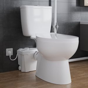 Macerating Toilet with Pump, Two-Piece Upflush Toilet For Basement, Powerful & Quiet Macerating Pump System With 3 Water Inlet & Ac Vent, 36ft Vertically, Compact Bowl