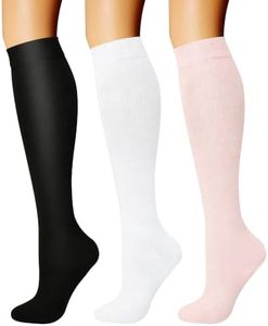 CHARMKING Compression Socks for Women & Men Circulation (3 Pairs) 15-20 mmHg is Best Athletic for Running, Flight Travel, Support, Cycling, Pregnant - Boost Performance(L/XL, Pink/White/Black)