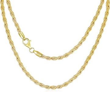 Dacc & Aya Authentic Sterling Silver Nickel-Free Diamond-Cut Rope Chain for Men Women Braided Rope Twist Link Chain with Lobster-Claw Clasp, Yellow Gold Plated, 1mm, 26 Inches (with a Gift Box)