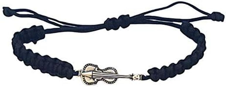 Infinity Collection - Violin Charm Bracelet (Black) Music Jewelry - Adjustable Friendship Bracelet, Braided String Stirrup Bracelet for Women, Teens and Girls. Gift for Musicians Violinist.