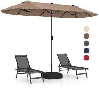 GOPLUS Parasol de Jardin Exterieur avec Pied, 4M Parasol Double Face avec Manivelle et Ventilation, Grand Parasol Extérieur pour 6 Personnes pour Marché, Piscine, Terrasse, Balcon (Café)