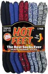 HOT FEET Toddler Boys and Girls 5 Pack Crew Warm Thermal Socks w/Soft Thick Brushing Inside