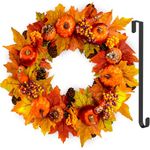 Autumn Wreath Front Door with Hanger, MOKANI Autumn Door Wreaths Halloween Wreath Hanging Indoor Outdoor, Fall Wreath for Halloween Decorations, Harvest Festival (15 inch)