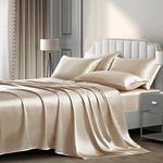 P Pothuiny Satin Sheets Set, Queen (6 Pieces, Taupe) - Luxury Soft Bed Linen Set with 1 Fitted Sheet, 1 Flat Sheet, 4 Pillowcases