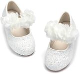 ESTINE Mary Jane Flats for Little Kids Toddler Baby Girls Glittery Dress Princess Ballet Shoes(E379-White,Little Kid 11M)