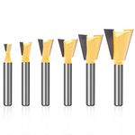 KOWOOD Dovetail Router Bit Set 6 Sizes with 1/4 Inch Shank ,Cutting Dia in 1/4" 3/8" 1/2" 5/8" 3/4" 7/8" Wood Milling Cutter Tool for Making Boxes Drawers Chests,Great for Craftsman Woodworking