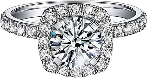Jansme 1.5ct Cushion Cut Halo Moissanite Engagement Rings for Women Half Eternity 925 Sterling Silver Brilliant Solitaire Square Real Moissanite Engagement Rings Size 8.5