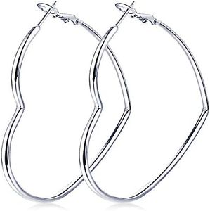 Hoop Earrings, Fashion Jewelry Statement Large Geometric Heart Hoop Earrings for Women Gift, Sterling Silver, 24k