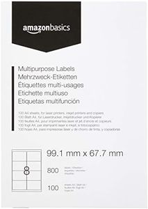 Amazon Basics - Rectangular Etiquetas de dirección multiusos, 99.1mm x 67.7mm, 100 hojas, 8 etiquetas por hoja, 800 Unidad, Blanco