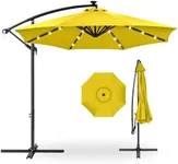 Best Choice Products 10ft Solar LED Offset Hanging Market Patio Umbrella for Backyard, Poolside, Lawn and Garden w/Easy Tilt Adjustment, Polyester Shade, 8 Ribs - Yellow