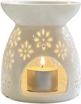 Ceramic Tea Light Holder,Aromatherapy Oil Burner, Wax Warmer, Tealight Holder with White Floral Pattern