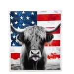 Erosebridal Highland Cow Throw Blanket American Flag Blanket Bull Cattle Western Funny Animal Fleece Blanket for Kids Boys Teens Adult Farmhouse Cow Plush Blanket Warm Soft Twin Size