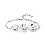 Luxladis Personalized Custom Name Heart Bracelet with 1-6 Birthstones Love Bracelet for Women Engraved Names Link Bracelets for Mother's Day Mom, Stainless Steel, Cubic Zirconia