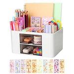 umorismo Desk Organizer Makeup Organizer Desktop Storage Box, Desk Tidy Organiser Desktop Storage Box with Drawers and Pen Holder, Plastic Stationery Supplies Storage Box for School Home Office