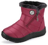 KVbabby Winter Snow Boots Slip-on Water Resistant Booties Boy's Girl's Anti-Slip Lightweight Ankle Boots Full Fur red Size: 4 Big Kid