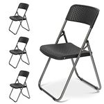 Sekey Garden Patio Furniture Folding Chairs, Rattan Look Plastic Outdoor Bistro Dining Chairs, Heavy Duty Durable Steel Frames for Indoor & Outdoor, 4-Pack Black.